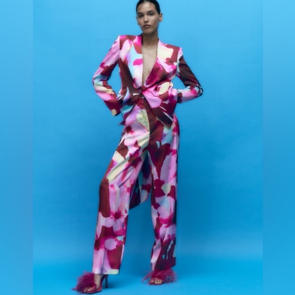 ZARA multicolor satin effect brazer suit